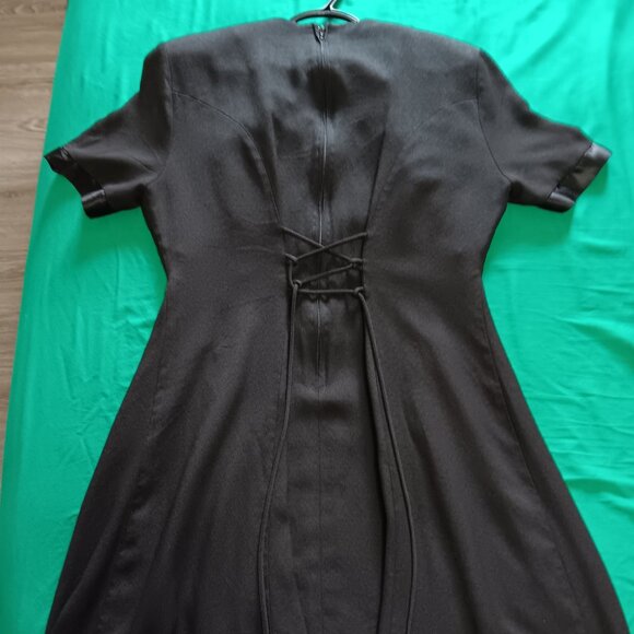 Vintage Black Tuxedo Mini Dress Corset Lace-Up Back Goth 80s 90s Emblem Petites - Picture 5 of 6